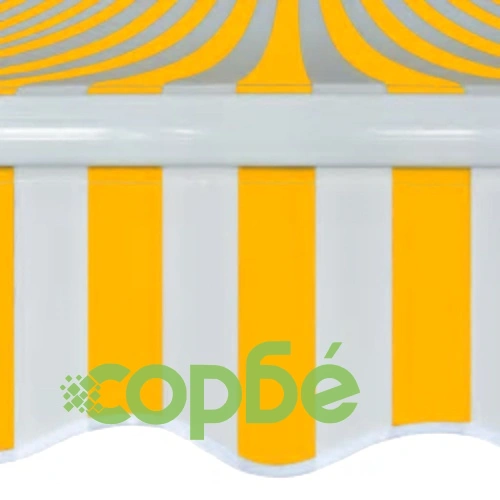 Сгъваема тента с ръчно задвижване, 600 см, жълто/бяло ➤ топ цена ➤ sorbe.bg