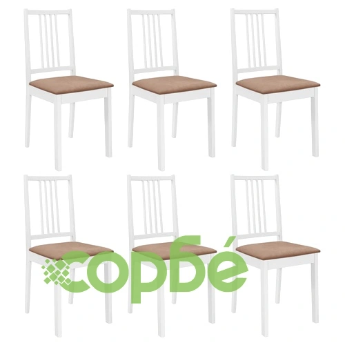 Трапезни столове с тапицерия, 6 бр, бели, масивна дървесина  ➤ топ цена ➤ sorbe.bg