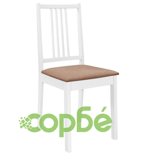 Трапезни столове с тапицерия, 6 бр, бели, масивна дървесина  ➤ топ цена ➤ sorbe.bg