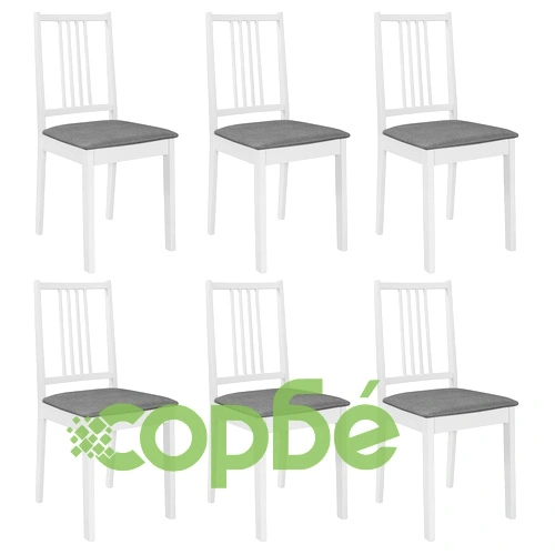 Трапезни столове с тапицерия, 6 бр, бели, масивна дървесина ➤ топ цена ➤ sorbe.bg