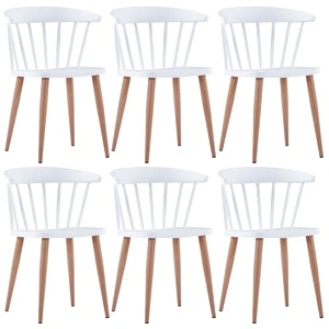 Трапезни столове, 6 бр, бели, пластмаса
