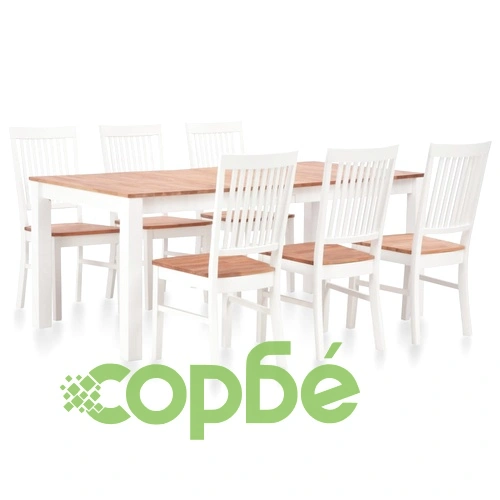 Трапезен комплект от 7 части, дъбова дървесина масив ➤ топ цена ➤ sorbe.bg