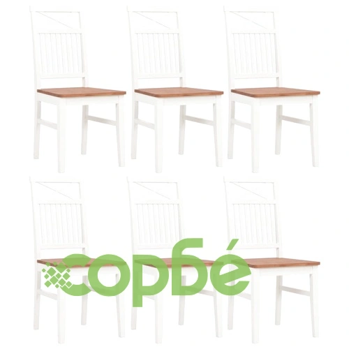 Трапезни столове, 6 бр, бели, дъбова дървесина масив ➤ топ цена ➤ sorbe.bg