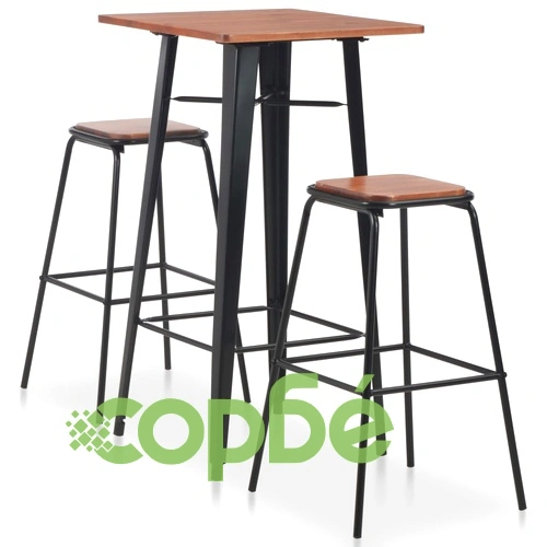 Бар комплект от 3 части, стомана, черно-кафяв ➤ топ цена ➤ sorbe.bg