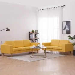 Комплект дивани, 2 части, текстил, жълт