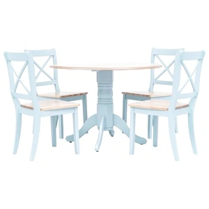 Трапезен комплект 5 части каучуково дърво масив сиво и кафяво