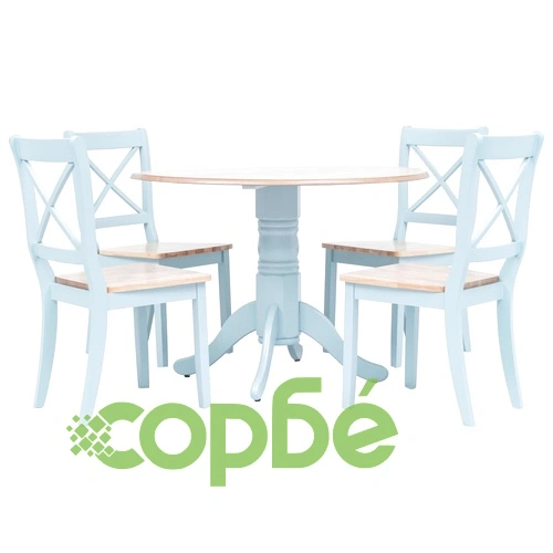 Трапезен комплект 5 части каучуково дърво масив сиво и кафяво ➤ топ цена ➤ sorbe.bg