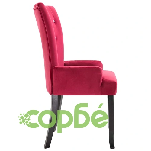 Трапезни столове с подлакътници, 4 бр, червени, кадифе ➤ топ цена ➤ sorbe.bg