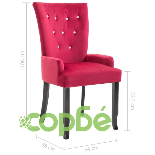 Трапезни столове с подлакътници, 4 бр, червени, кадифе ➤ топ цена ➤ sorbe.bg