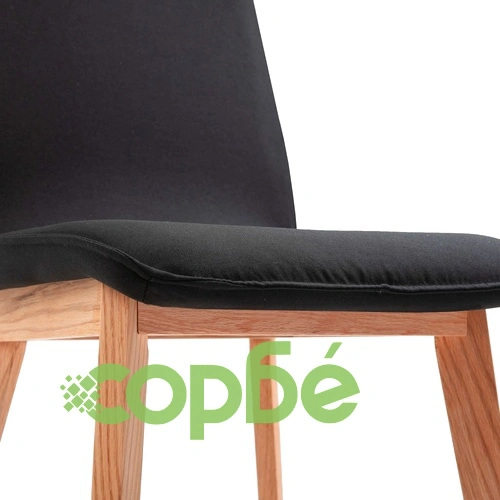 Трапезни столове, 6 бр, черен плат и дъбова дървесина масив ➤ топ цена ➤ sorbe.bg