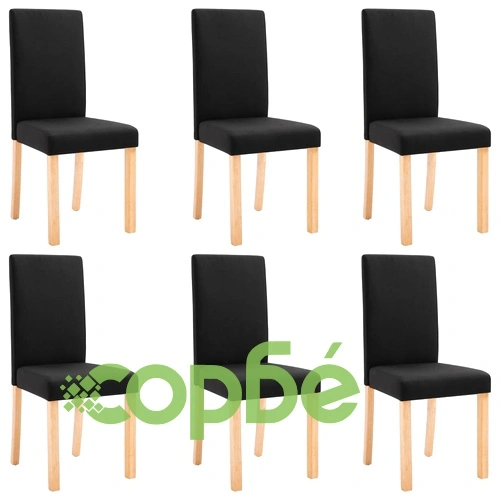 Трапезни столове, 6 бр, черни, текстил ➤ топ цена ➤ sorbe.bg