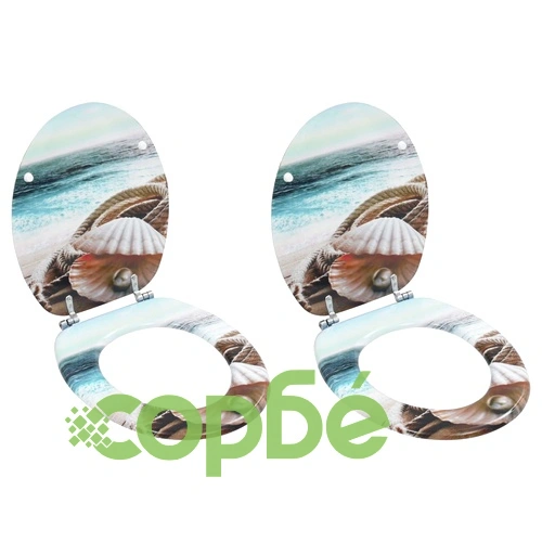 WC тоалетни седалки, 2 бр, с капаци, МДФ, морски дизайн ➤ топ цена ➤ sorbe.bg