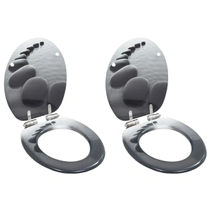 Тоалетни седалки с плавно затваряне, 2 бр, МДФ, дизайн камъни