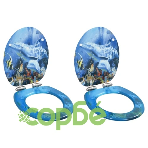 Тоалетни седалки с плавно затваряне, 2 бр, МДФ, дизайн делфини ➤ топ цена ➤ sorbe.bg