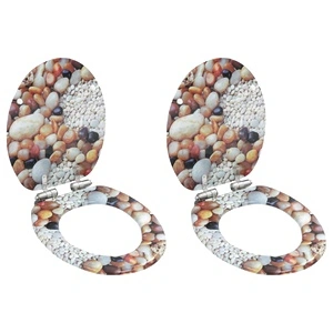 Тоалетни седалки с плавно затваряне, 2 бр, МДФ, дизайн камъчета