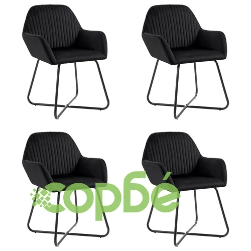 Трапезни столове, 4 бр, черни, кадифе ➤ топ цена ➤ sorbe.bg