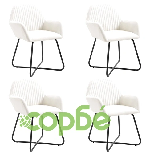 Трапезни столове, 4 бр, кремави, текстил ➤ топ цена ➤ sorbe.bg