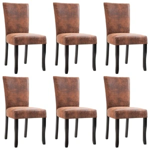 277167  Dining Chairs 6 pcs Brown Faux Suede Leather (3x249043)