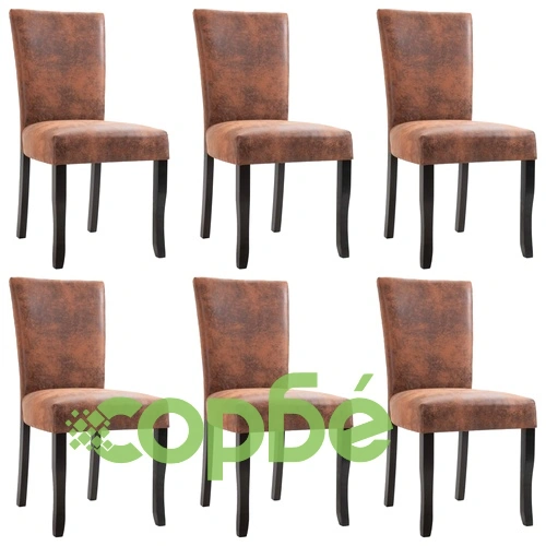 277167  Dining Chairs 6 pcs Brown Faux Suede Leather (3x249043) ➤ топ цена ➤ sorbe.bg