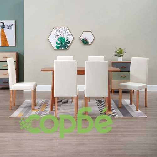 Трапезни столове, 6 бр, кремави, изкуствена кожа ➤ топ цена ➤ sorbe.bg