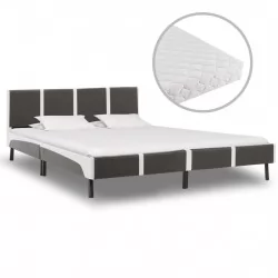 Легло с матрак, сиво и бяло, изкуствена кожа, 180x200 см