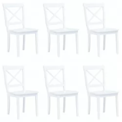 Трапезни столове, 6 бр, бели, масивна каучукова дървесина