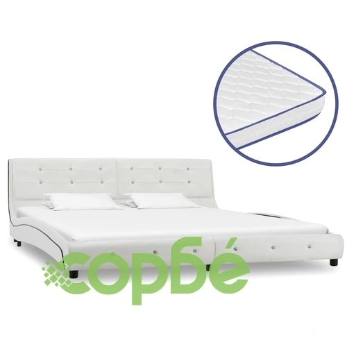 Легло с мемори матрак, бяло, изкуствена кожа, 180x200 см ➤ топ цена ➤ sorbe.bg