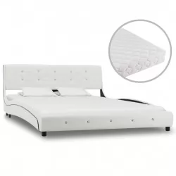 Легло с матрак, бяло, изкуствена кожа, 140x200 см