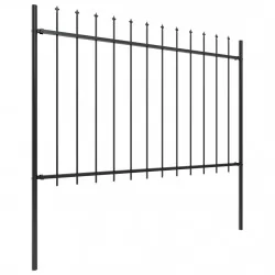 Градинска ограда с пики, стомана, 13,6x1,2 м, черна