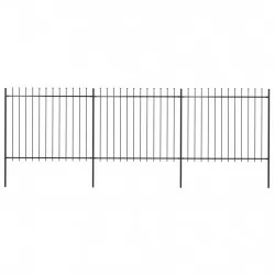Градинска ограда с пики, стомана, 5,1x1,5 м, черна