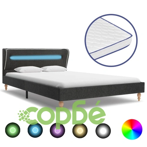Легло с LED и мемори матрак тъмносив конопен плат 90x200 см ➤ топ цена ➤ sorbe.bg