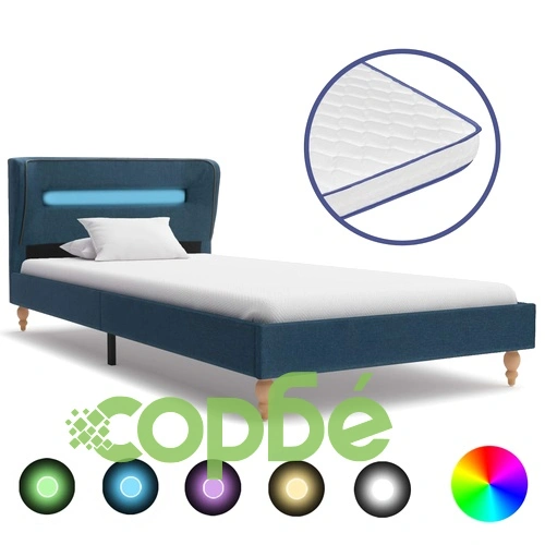 Легло с LED и матрак от мемори пяна, синьо, плат, 90x200 см ➤ топ цена ➤ sorbe.bg