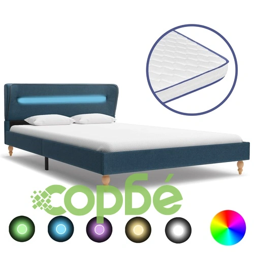 Легло с LED и матрак от мемори пяна, синьо, плат, 120x200 см ➤ топ цена ➤ sorbe.bg