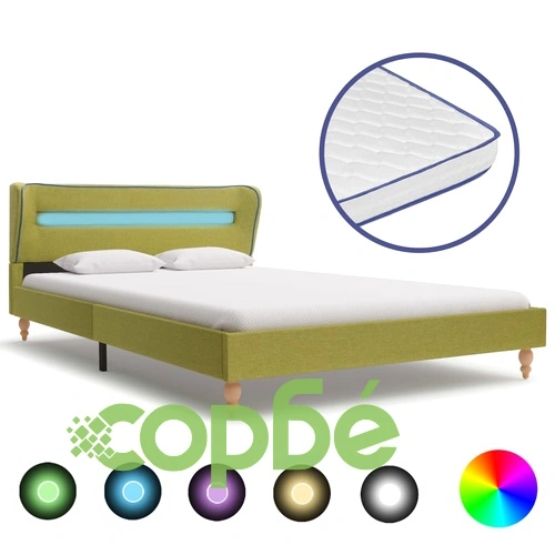 Легло с LED и матрак от мемори пяна, зелено, плат, 120x200 см ➤ топ цена ➤ sorbe.bg