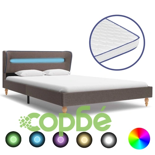 Легло с LED и матрак от мемори пяна, таупе, плат, 120x200 см ➤ топ цена ➤ sorbe.bg