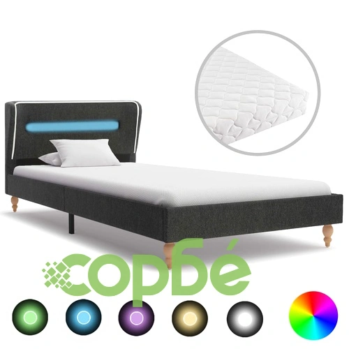 Легло с LED и матрак, тъмносиво, конопен плат, 90x200 см ➤ топ цена ➤ sorbe.bg