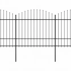 Градинска ограда с пики, стомана, (1,5-1,75)x13,6 м, черна