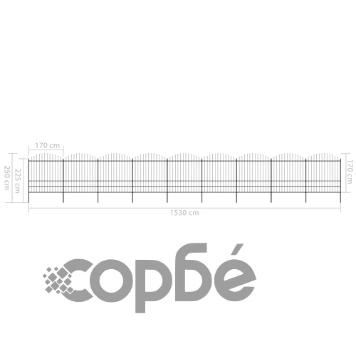 Градинска ограда с връх тип копие, стомана, 1603,5x200 см, черна ➤ топ цена ➤ sorbe.bg