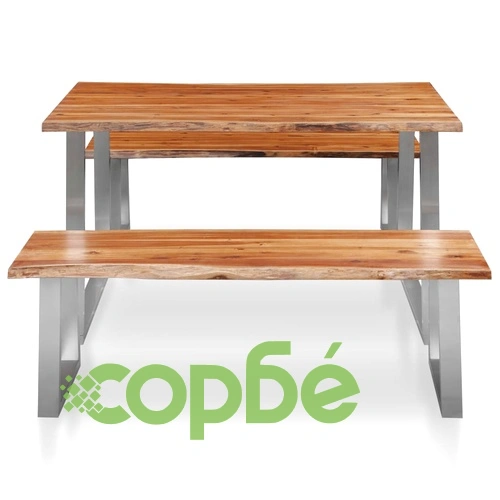 Трапезен комплект, 3 части, акация масив, кафяв ➤ топ цена ➤ sorbe.bg