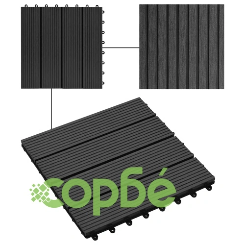22 бр декинг плочки, 30x30 см, 2 кв.м., WPC, черни ➤ топ цена ➤ sorbe.bg