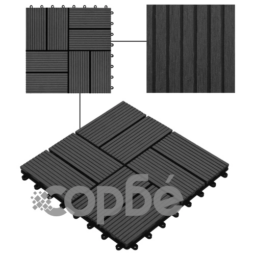 22 бр декинг плочки, 30x30 см, 2 кв.м., WPC, черни ➤ топ цена ➤ sorbe.bg