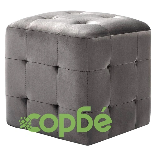Пуфове, 2 бр, сиви, 30x30x30 см, кадифен текстил ➤ топ цена ➤ sorbe.bg