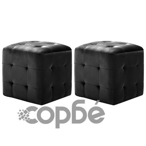 Пуфове, 2 бр, черни, 30x30x30 см, кадифен текстил ➤ топ цена ➤ sorbe.bg