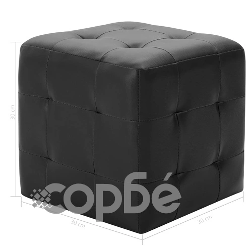Пуфове, 2 бр, черни, 30x30x30 см, изкуствена кожа ➤ топ цена ➤ sorbe.bg