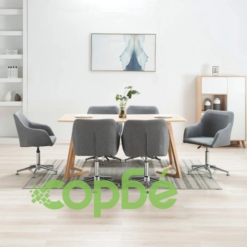 Въртящи се трапезни столове, 6 бр, светлосиви, плат ➤ топ цена ➤ sorbe.bg