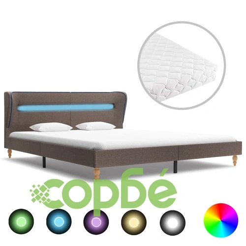 Легло с LED и матрак, таупе, плат, 160x200 cм ➤ топ цена ➤ sorbe.bg