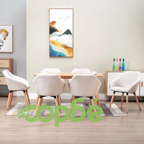 Трапезни столове, 6 бр, кремави, плат ➤ топ цена ➤ sorbe.bg