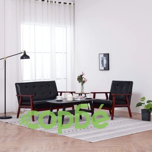 Комплект дивани от 2 части, черен, изкуствена кожа ➤ топ цена ➤ sorbe.bg