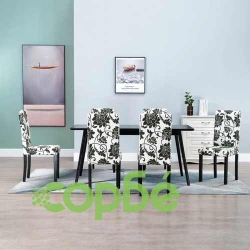 Трапезни столове, 6 бр, черни, текстил ➤ топ цена ➤ sorbe.bg