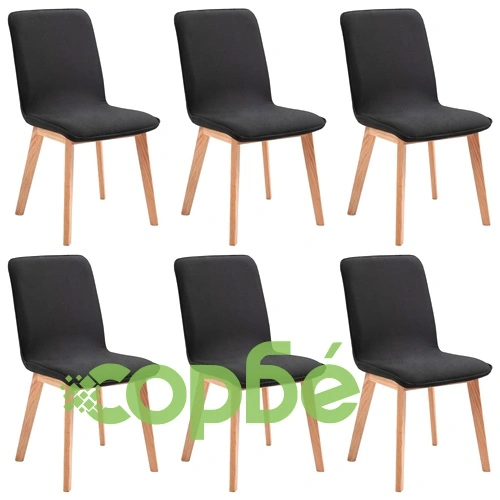 Трапезни столове, 6 бр, черен плат и дъбова дървесина масив ➤ топ цена ➤ sorbe.bg